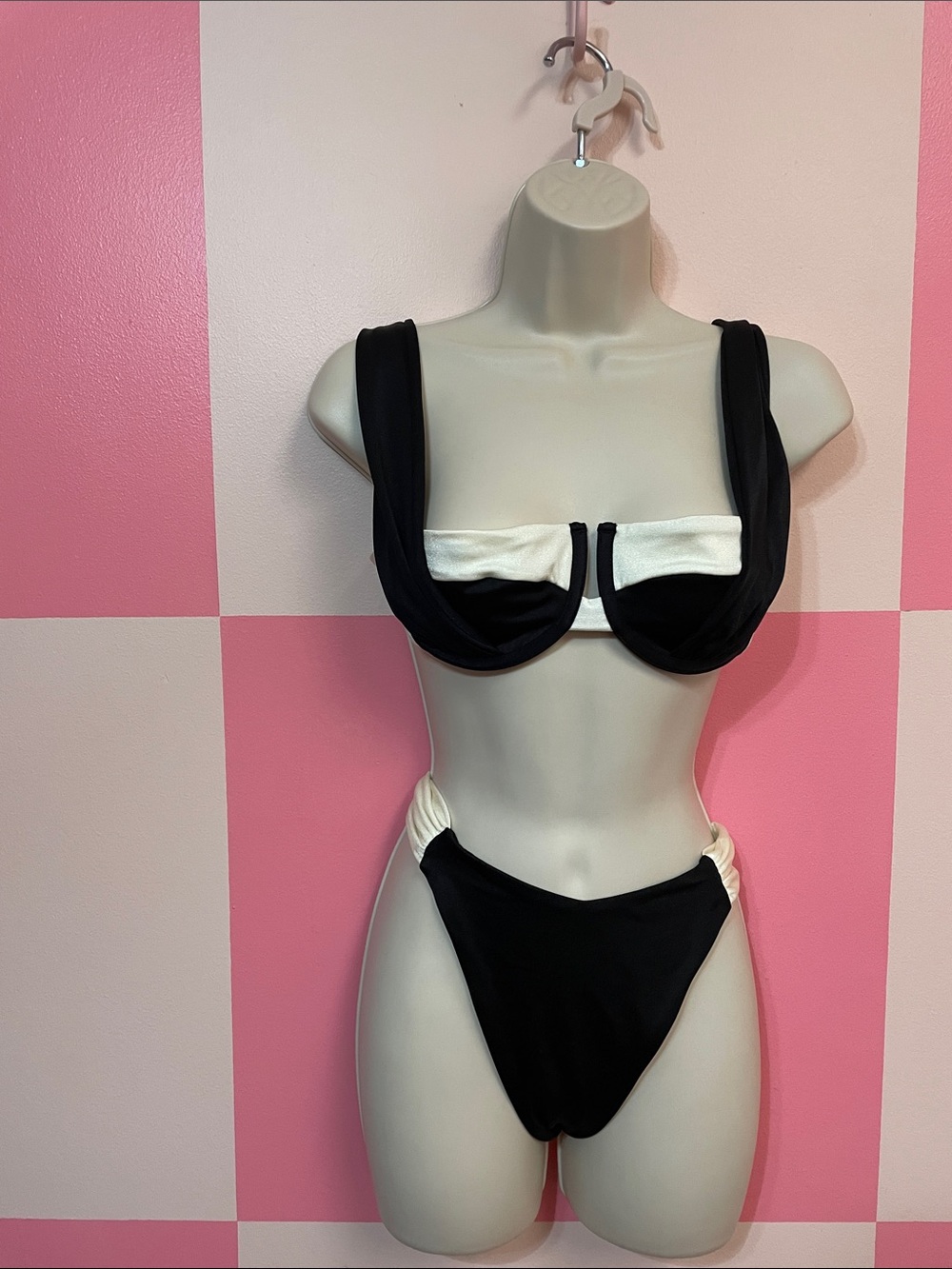 Black & White Two-Tone Bikini Set - Women